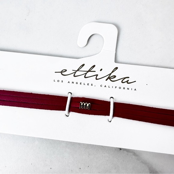 ettika Jewelry - ❌5/$10 Ettika Red Triple Strand Studded Faux Leather Choker Necklace New